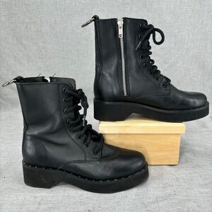 Steve Madden Rocco Combat Boots Black Leather Lace Up Moto Boot Women’s Size 6